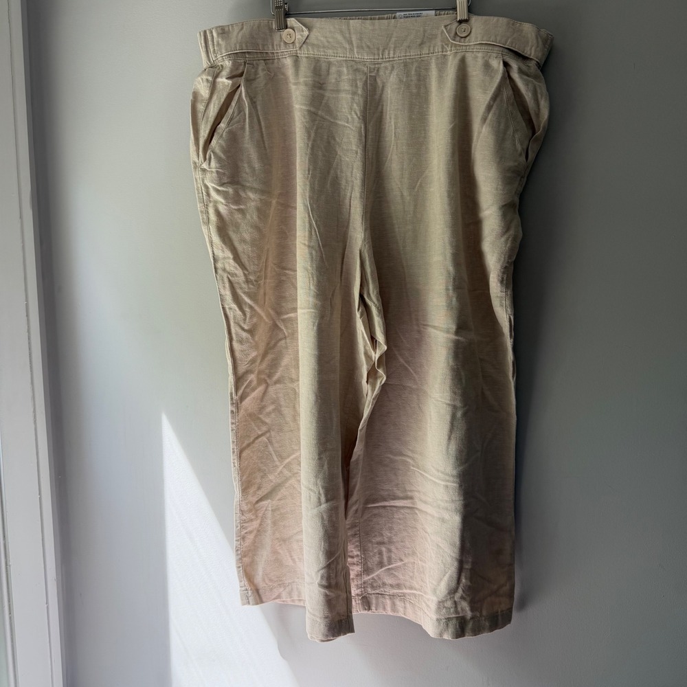 NWT Croft & Barrow Mid-Rise Crop Pants Womens 2X Beige New Linen Blend Wide Leg
